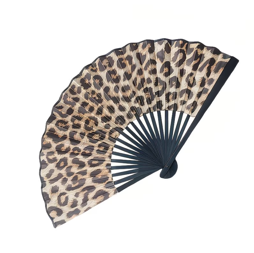 Leopard Bamboo Fan: black