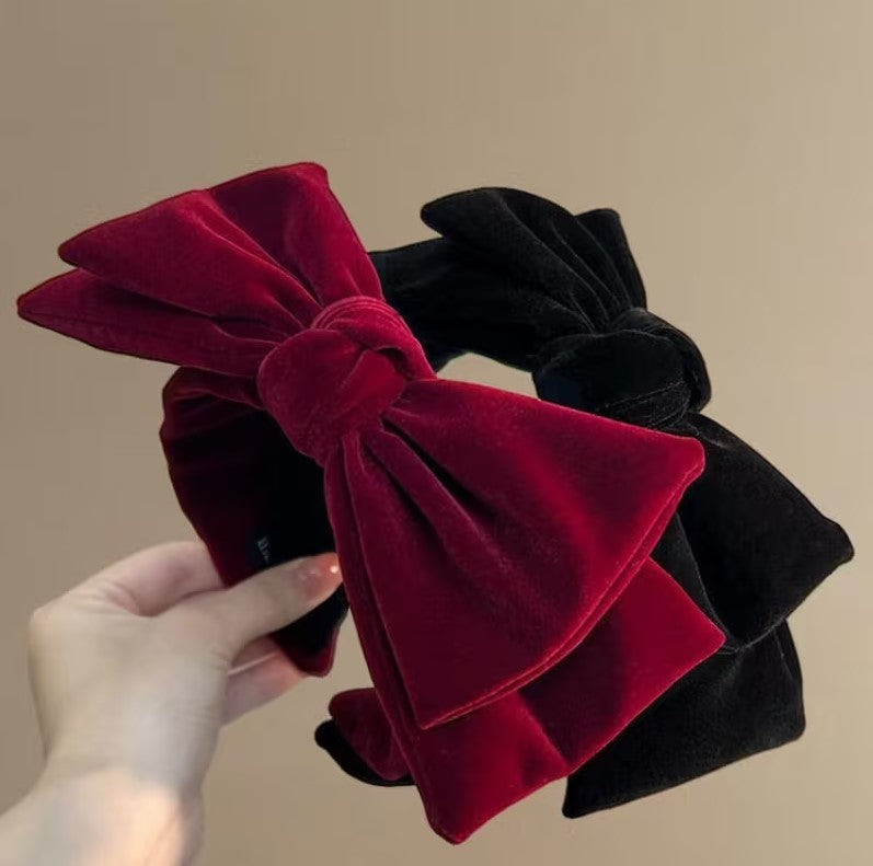 Velvet Bow Headband: Black