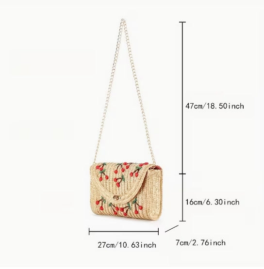 Cherry Straw Crossbody Purse