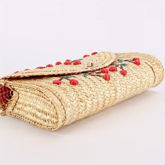 Cherry Straw Crossbody Purse
