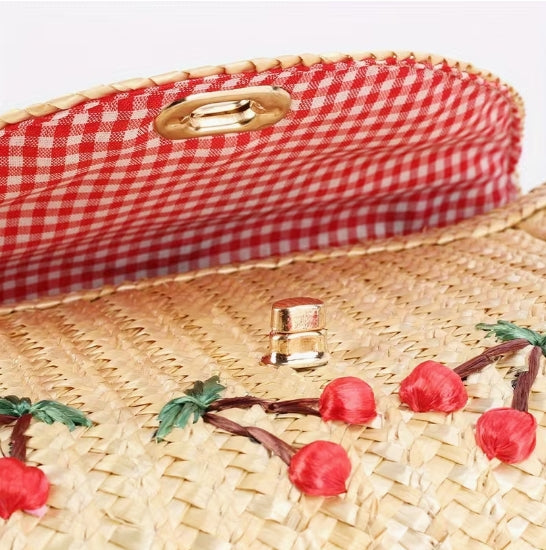 Cherry Straw Crossbody Purse