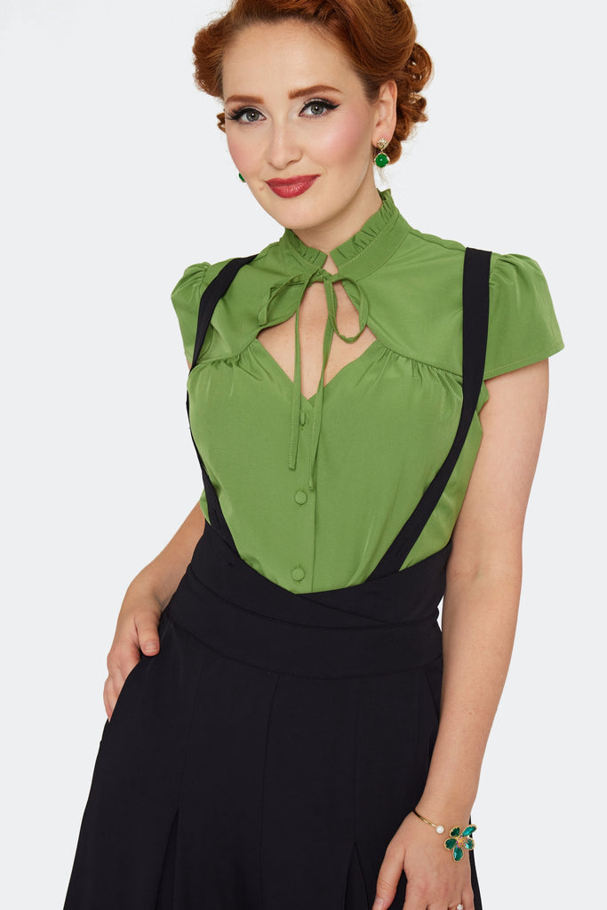 Wide Leg Suspender Pants: Black