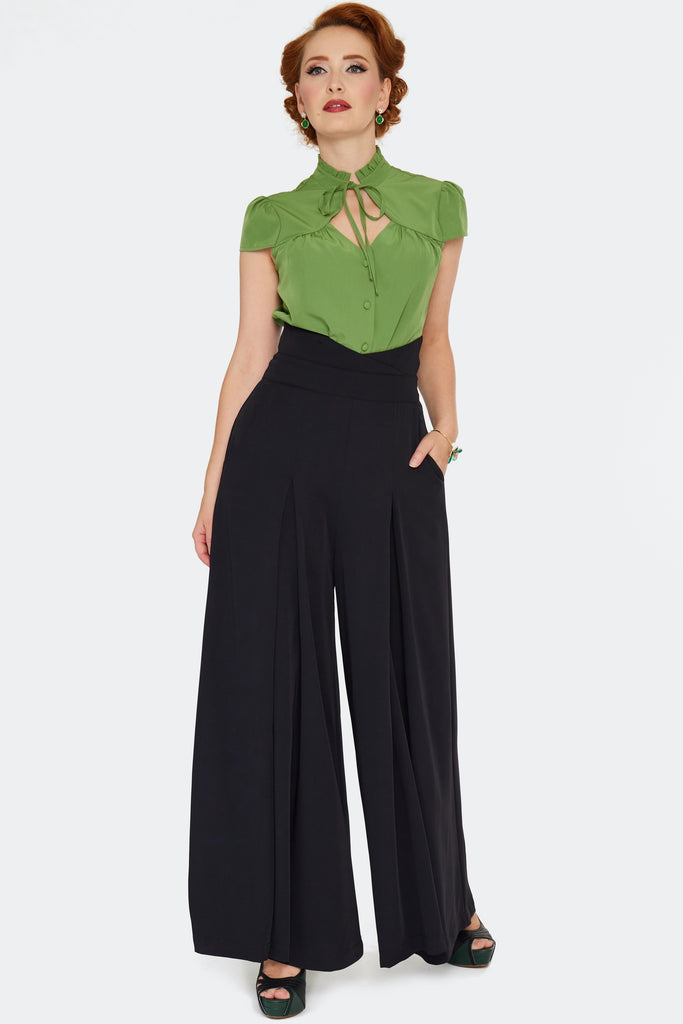 Wide Leg Suspender Pants: Black