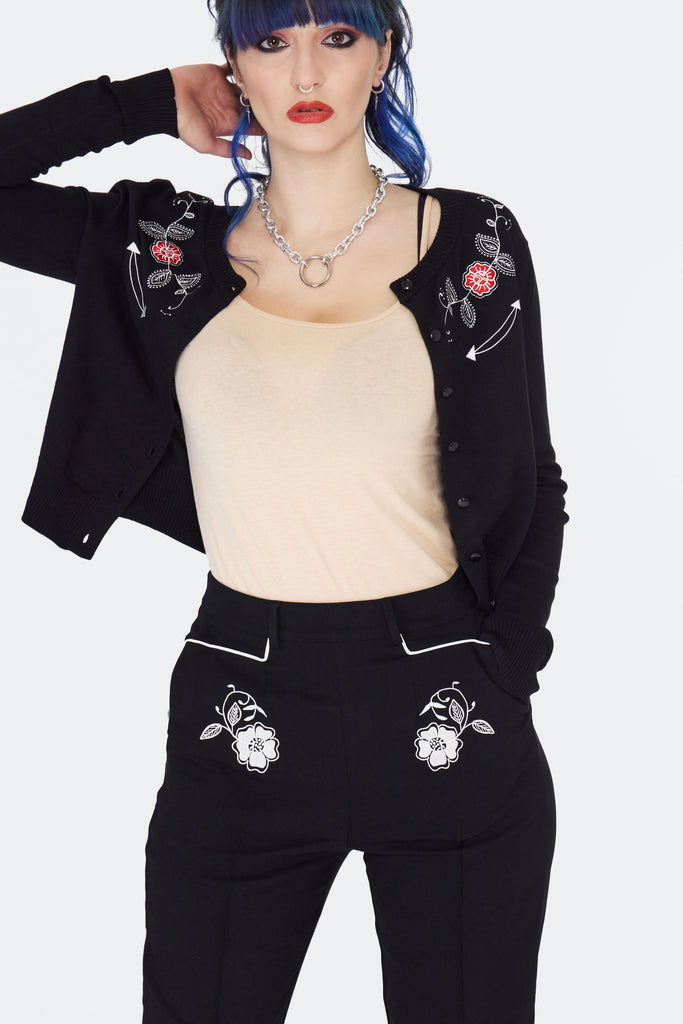 Embroidered Black Cowgirl Pants