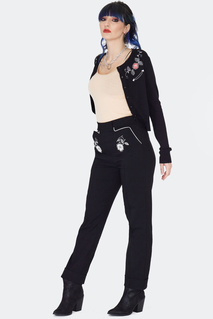 Embroidered Black Cowgirl Pants