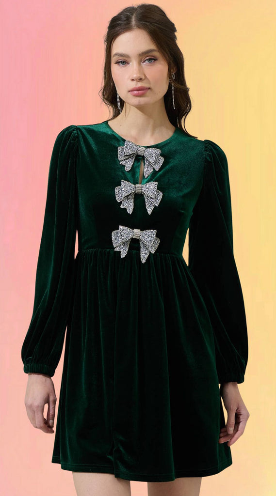 Glow Bow Velvet Mini Dress