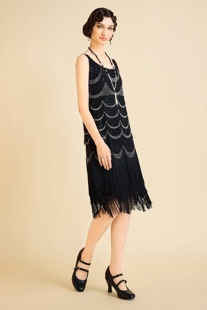 Geo Deco Beaded Fringe Dress