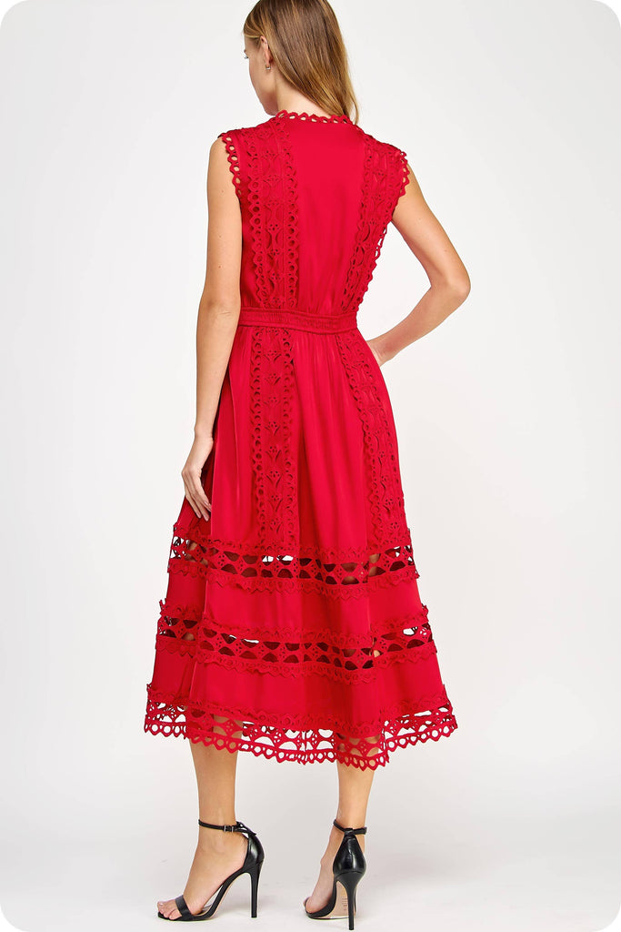 Spanish Scallop Edge Satin Midi Dress