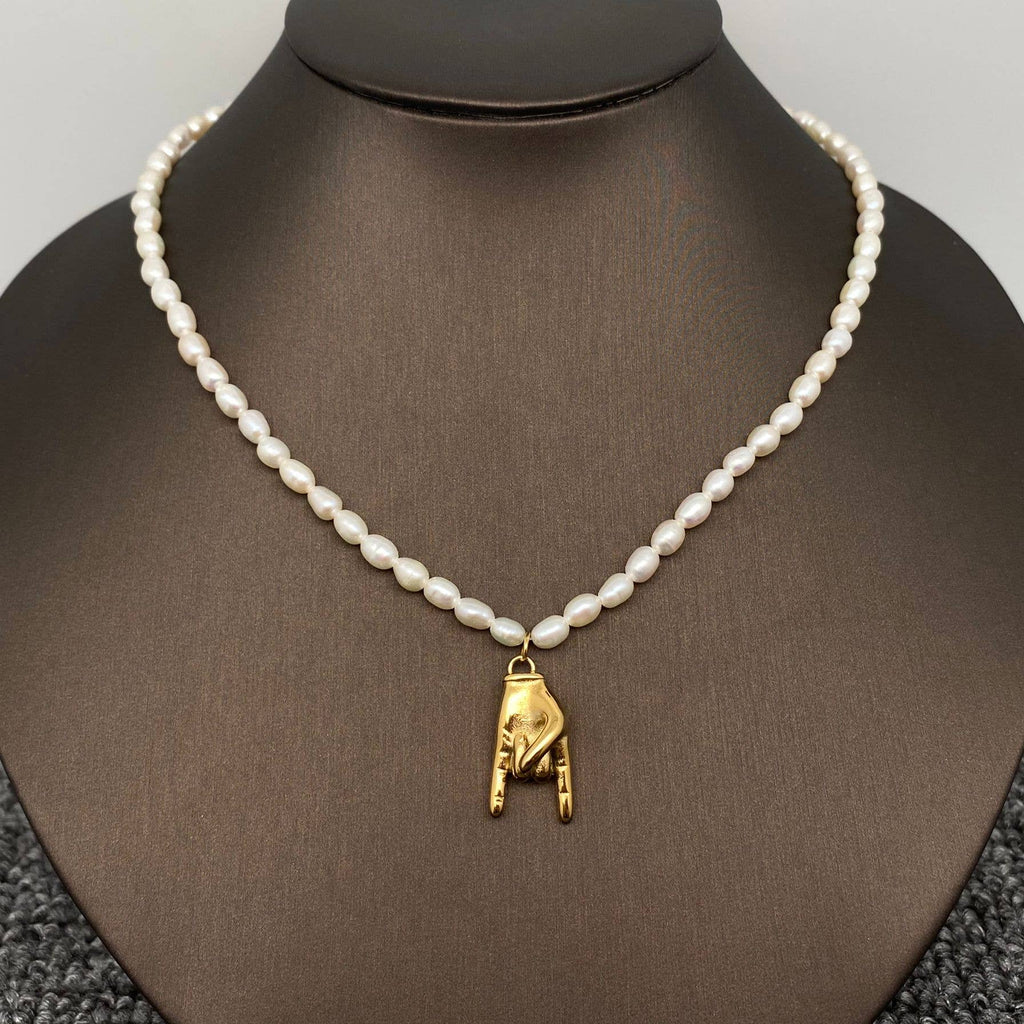 Rock & Roll Charm Pearl Beaded Necklace