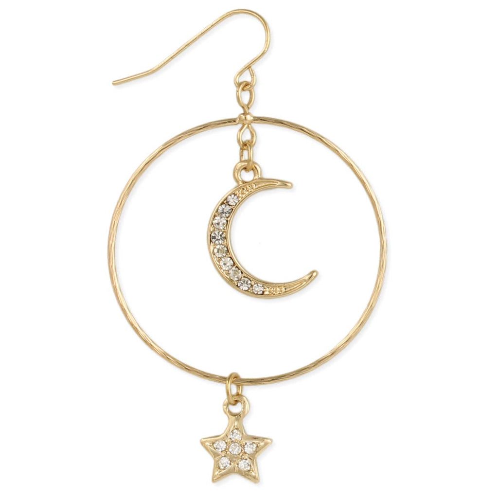 Gold Moon & Star Dangle Earring
