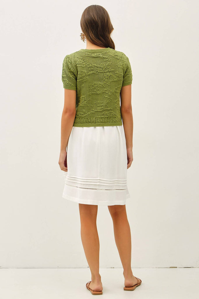 Cotton Crochet Short Sleeve Cardi: Pine
