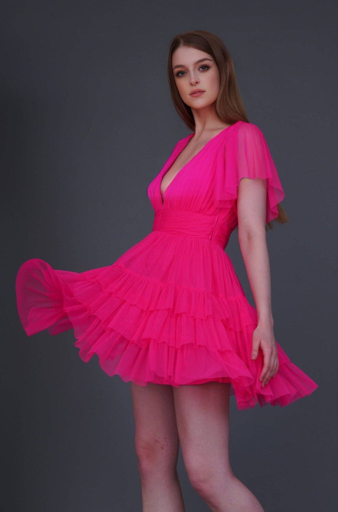 Electric Pink Tulle Mini Dress