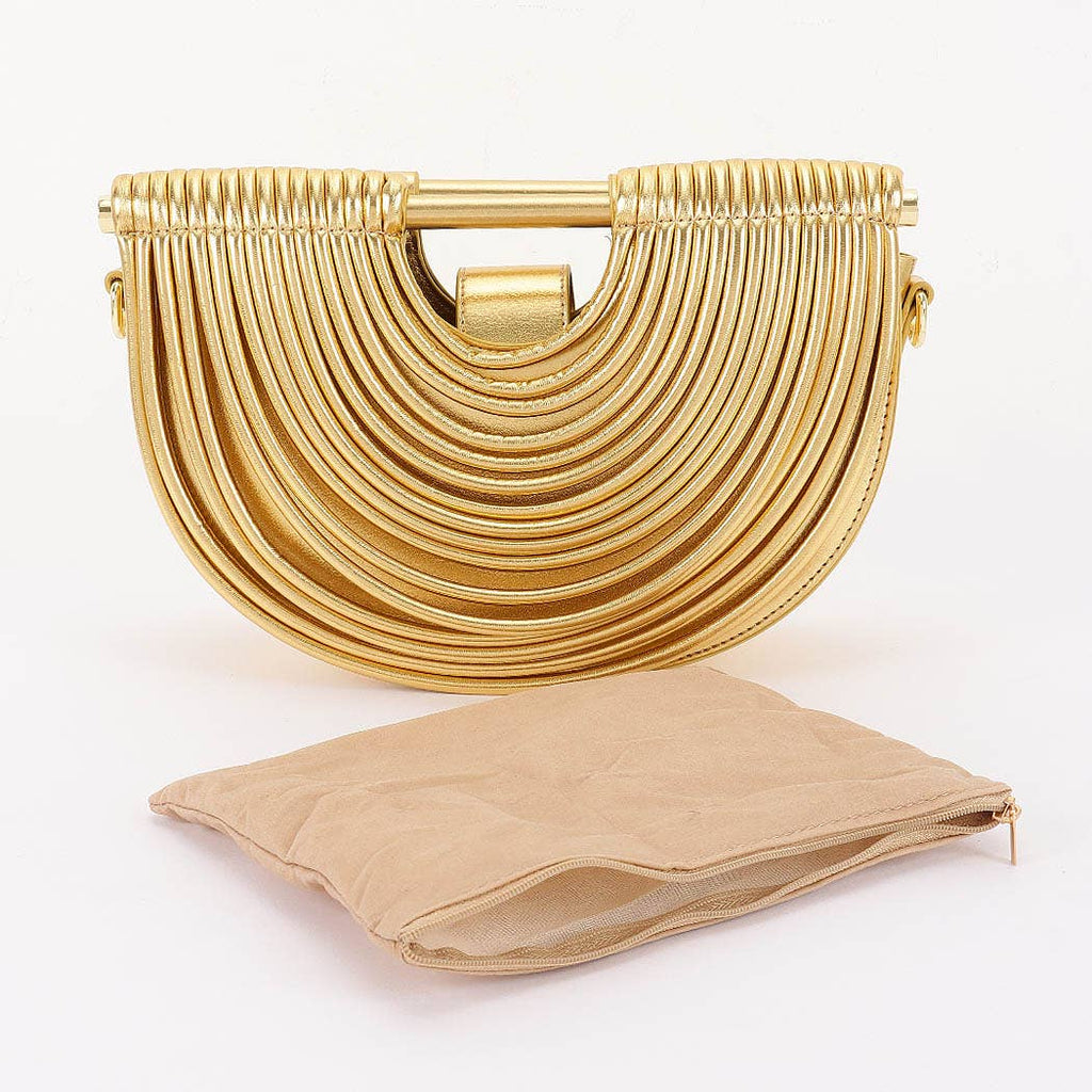Metallic Faux Leather Noodle Bag: BK