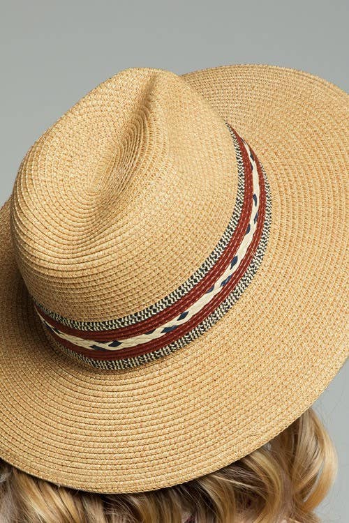 Braided Trim Panama Hat: Tan