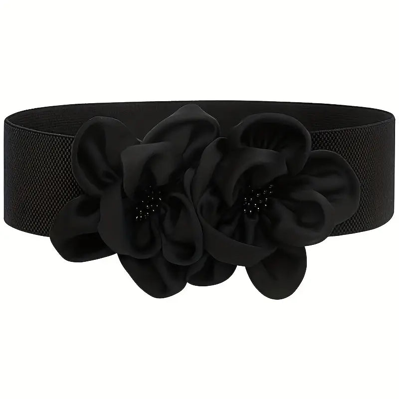 Silk Flower Elastic Belt: Black