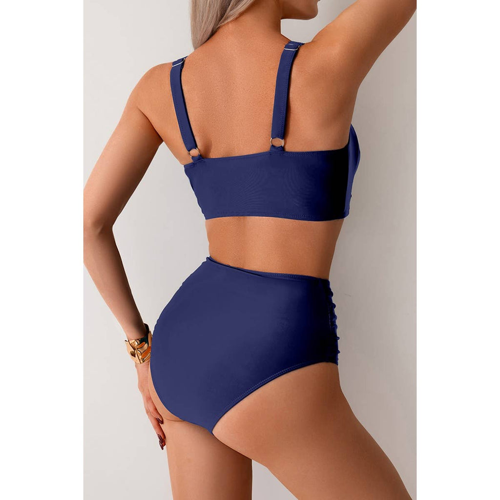 Vintage Style H-Waist Bikini: Navy