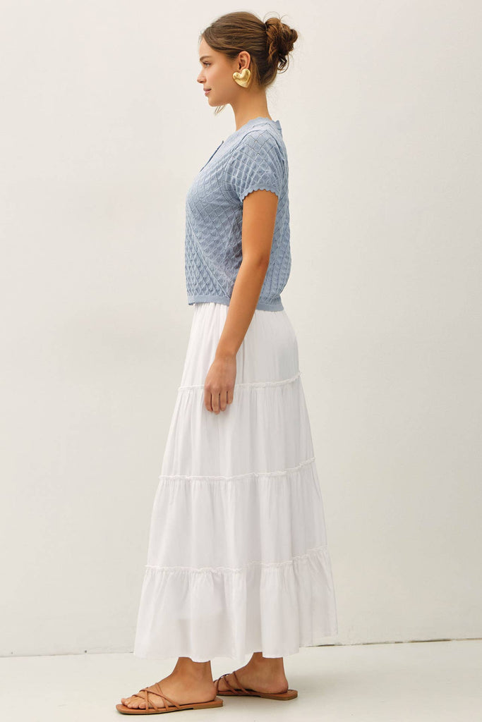 Pointelle Short Sleeve Cardi: Sky Blue