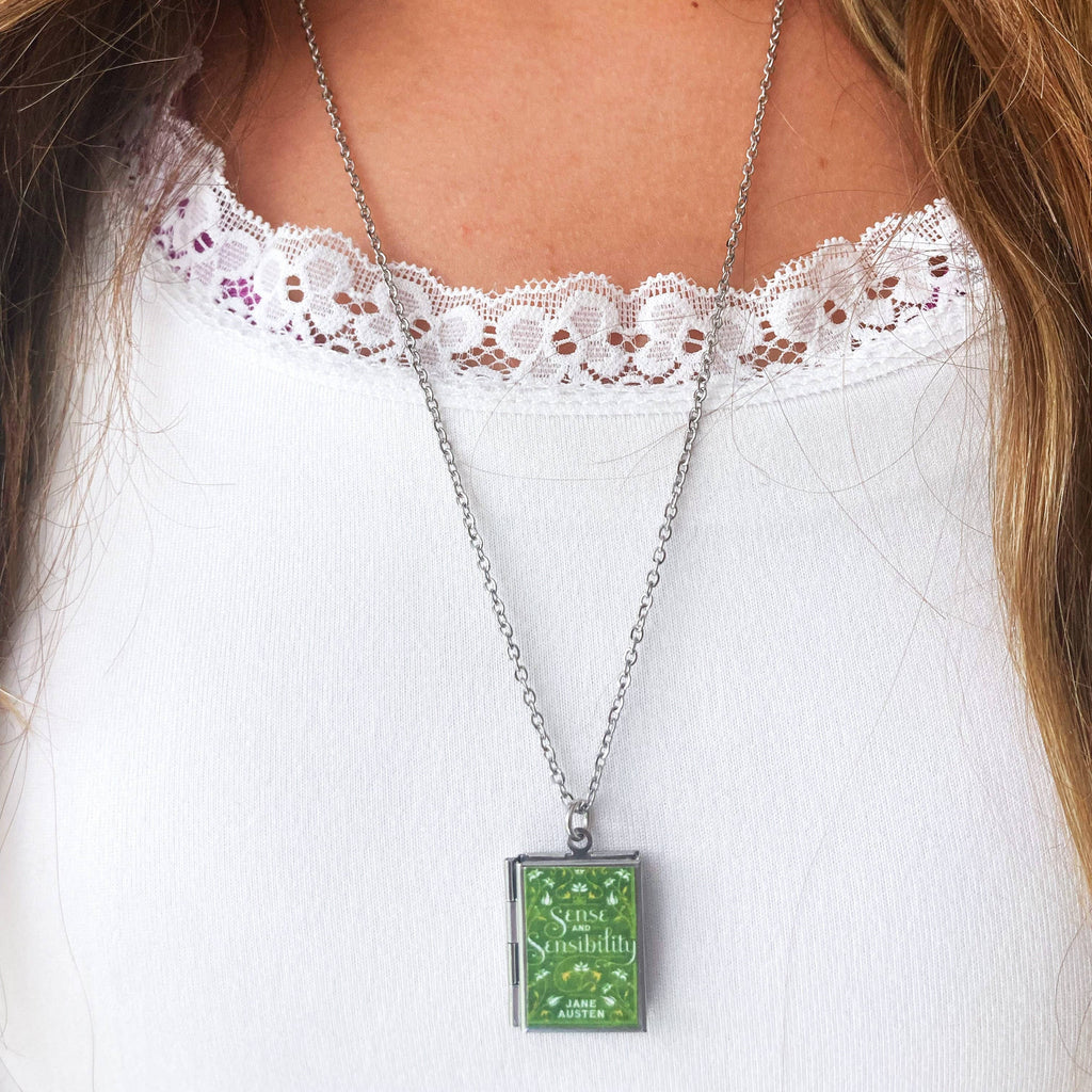 Book Locket Necklace - Sense and Sensibility - Modern Green: Stainless Steel