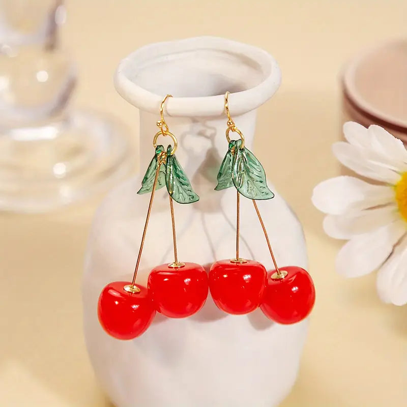 Bright Cherry Dangle Earrings