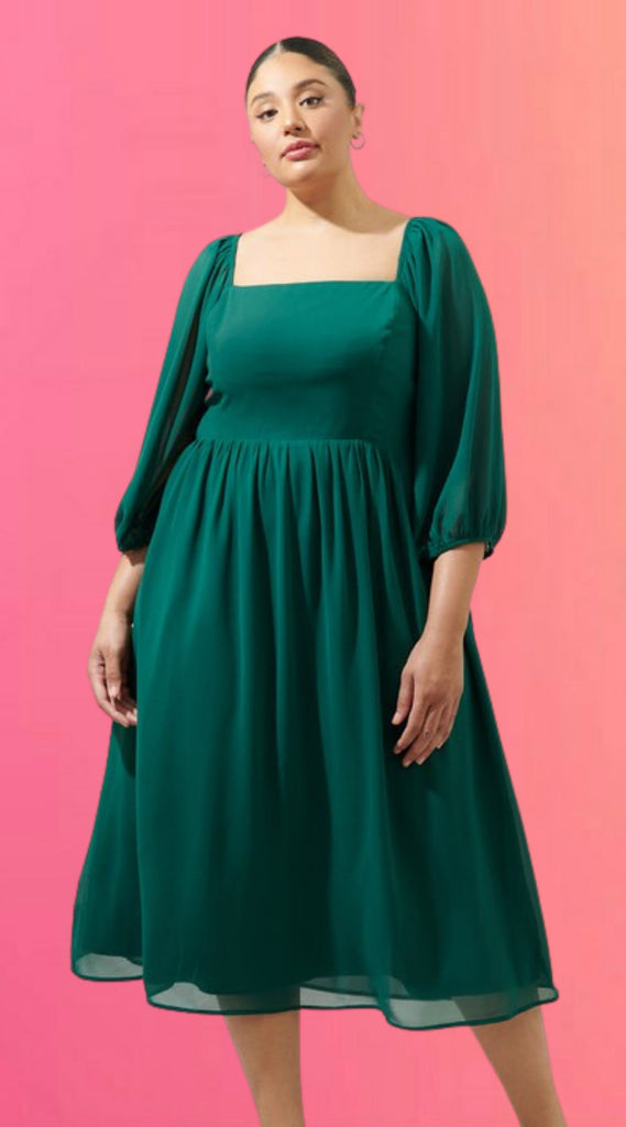 Amaretto Puff Sleeve Midi Dress