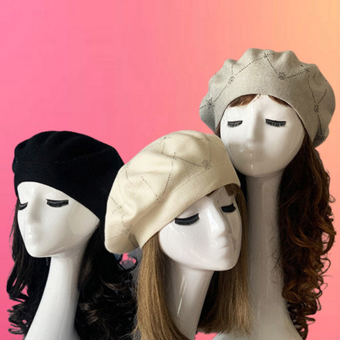 Argyle Embellished Beret: Cream