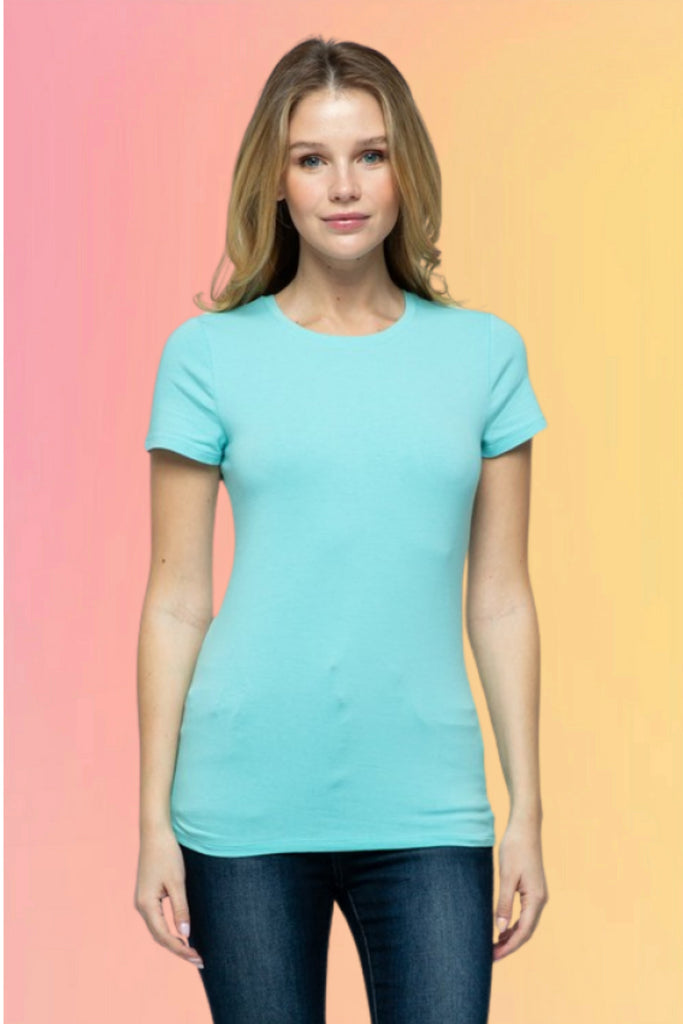 Stretch Cotton Tee: Aqua Blue