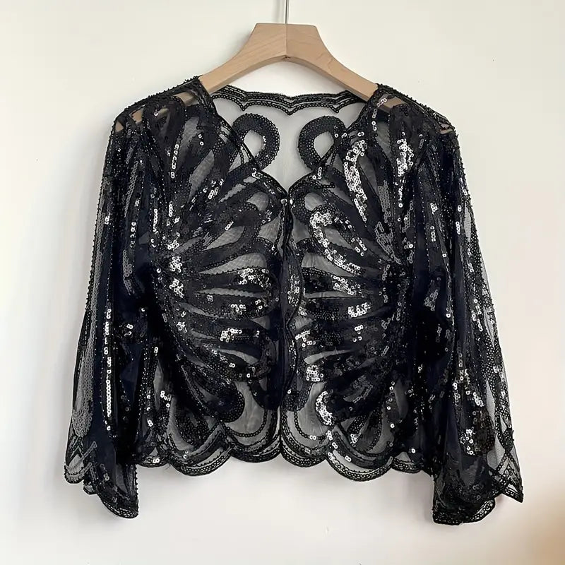 Sequin Tulle Bolero: Black