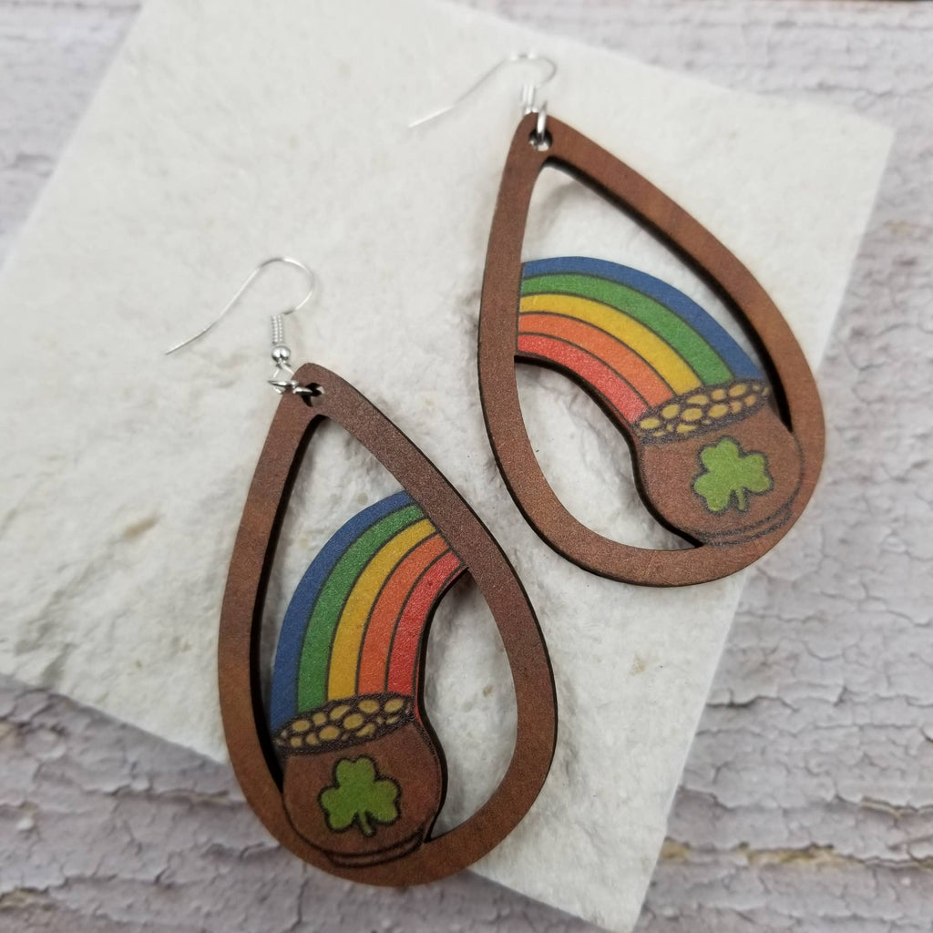 Rainbow Shamrock Wood  Earrings
