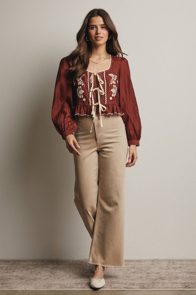 Cherry Wood Peplum Blouse