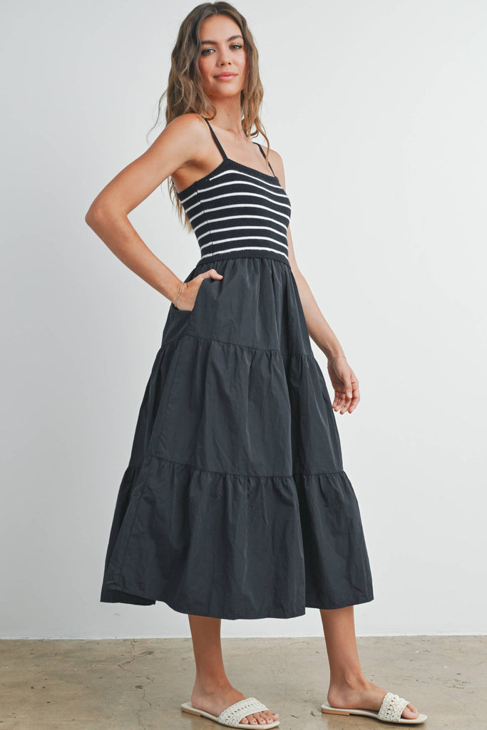 Striped Knit Top Tiered Maxi Dress