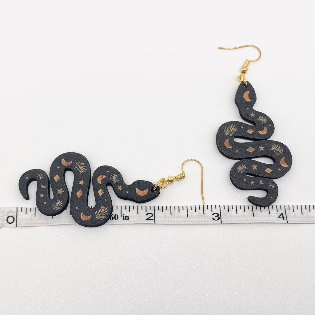 Moon Snake Wooden Earrings