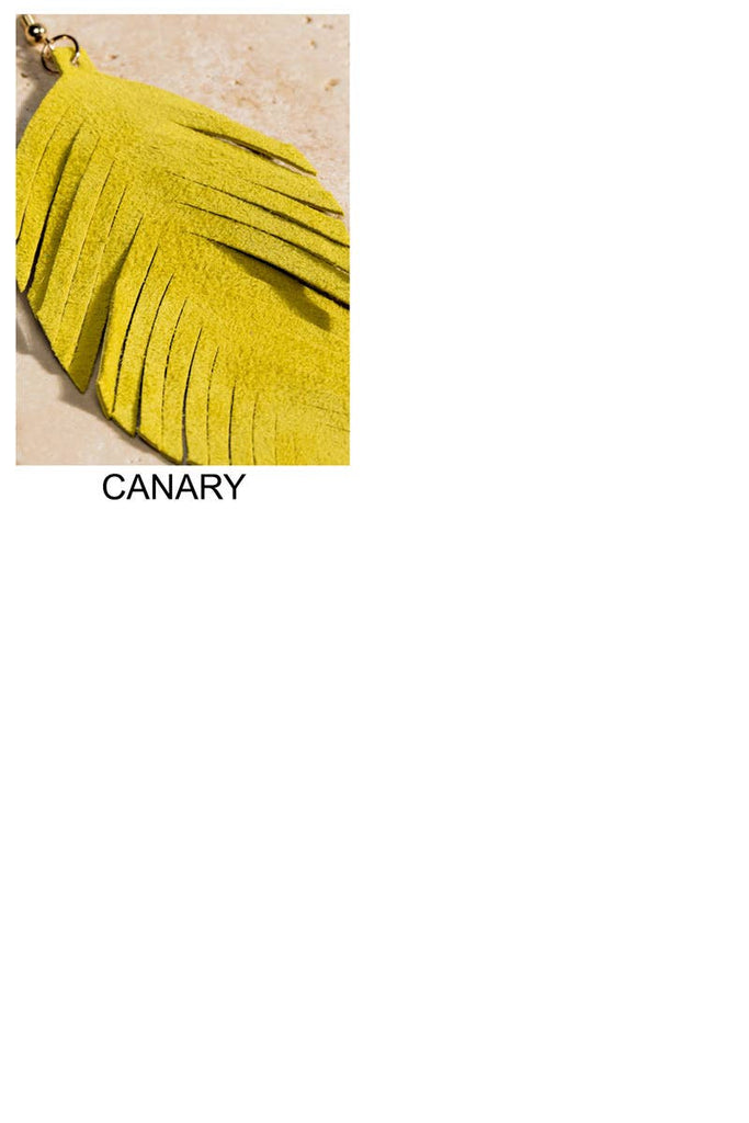 Genuine Leather Leaf Earrings: Canary