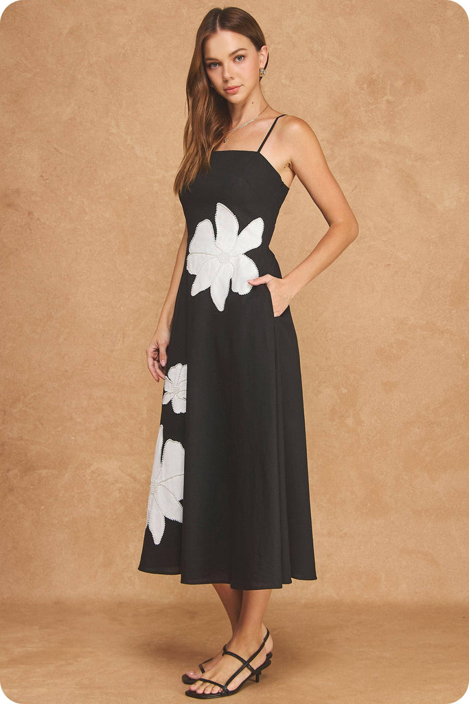 Floral Applique Back Midi Dress