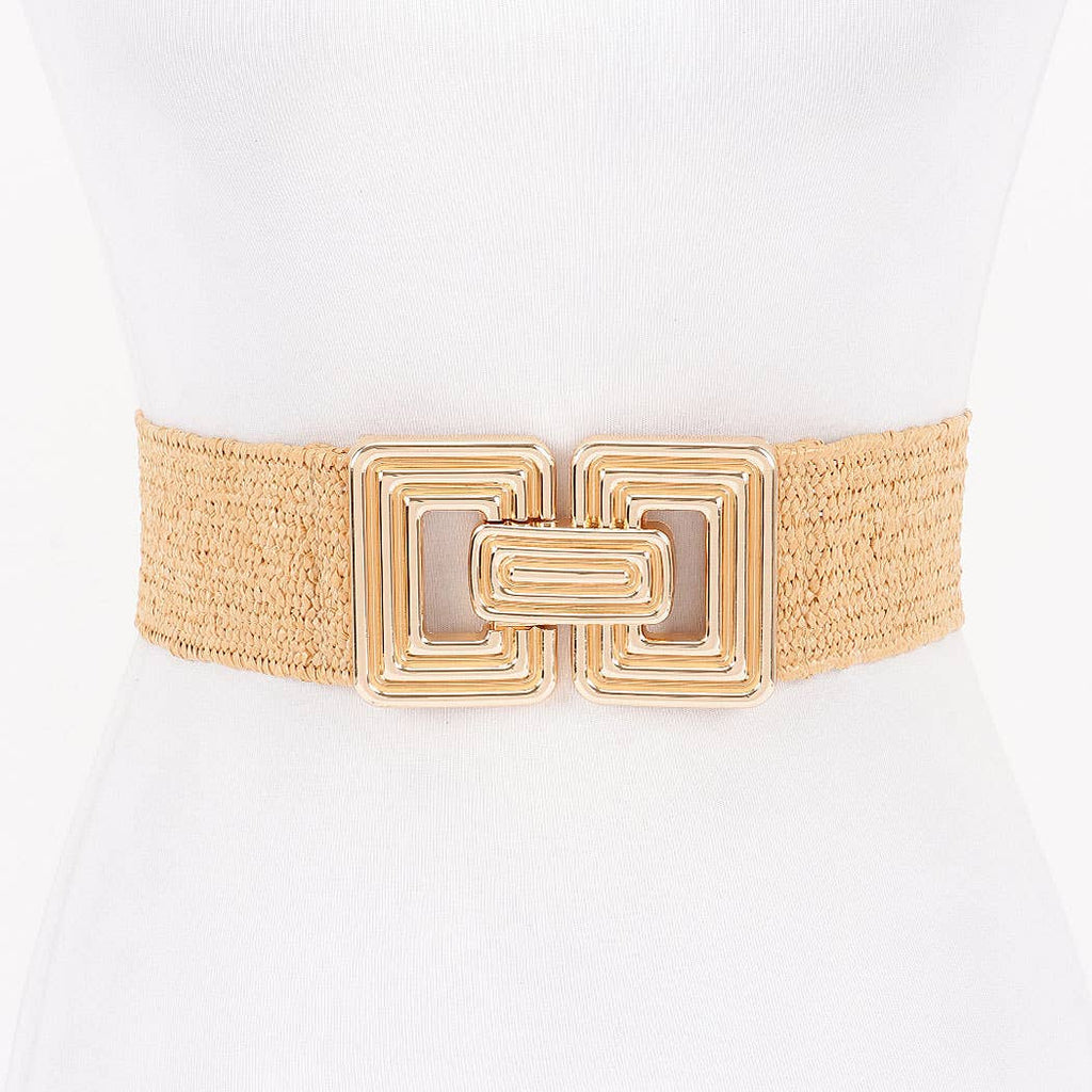 Stretch Rattan Gold Clasp Belt: Black