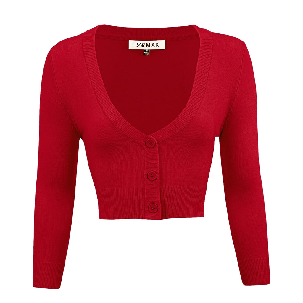 Cherry Red Cropped Cardigan