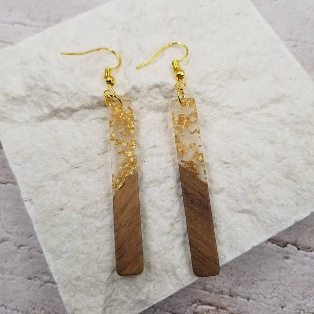 Gold Flake Resin Wood Earrings