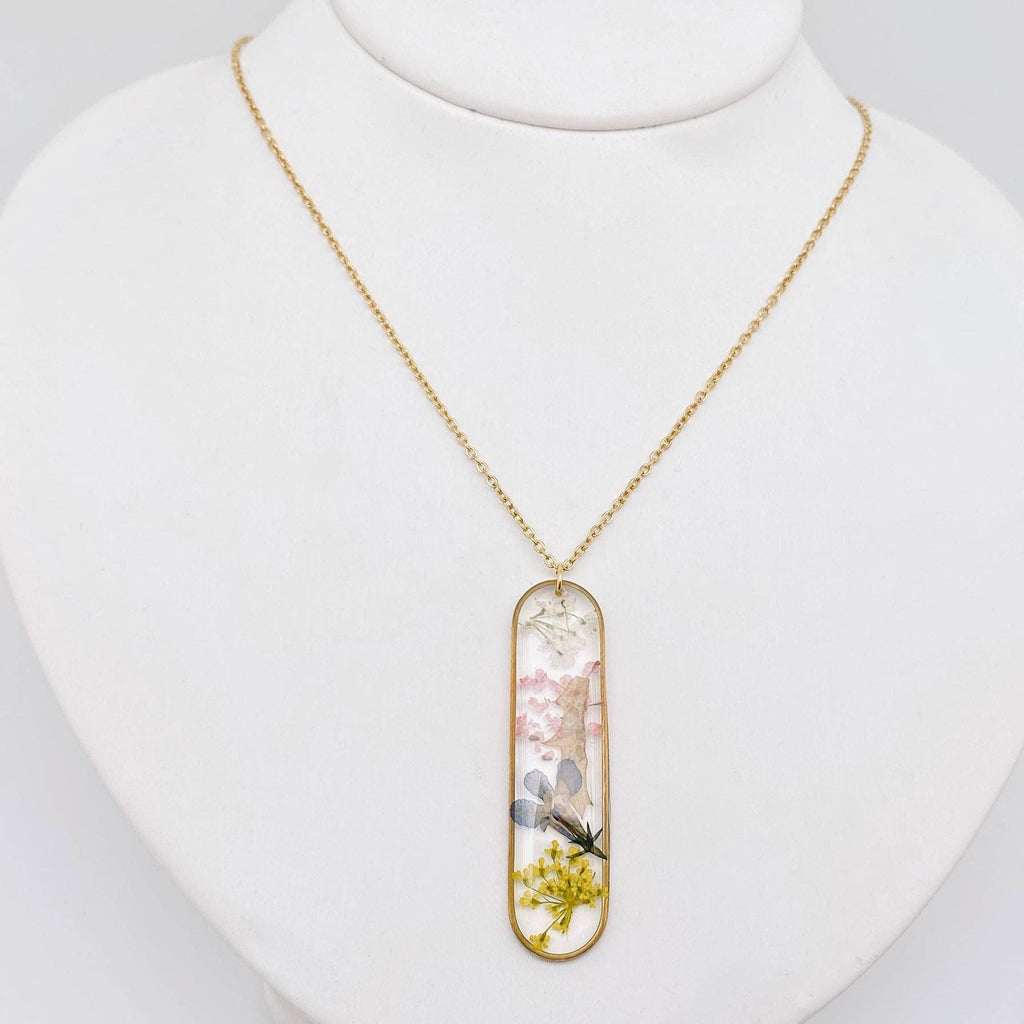 Long Ellipse Dried Flowers Necklace
