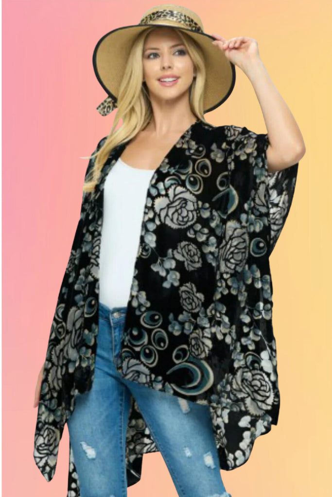 Raven Roses Velvet Kimono