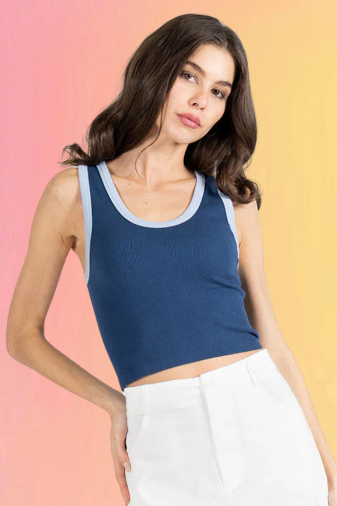 Bamboo Two Tone Tank: Blue