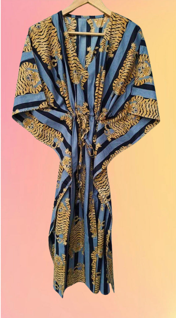 Coral Jungle Print Cotton Caftan