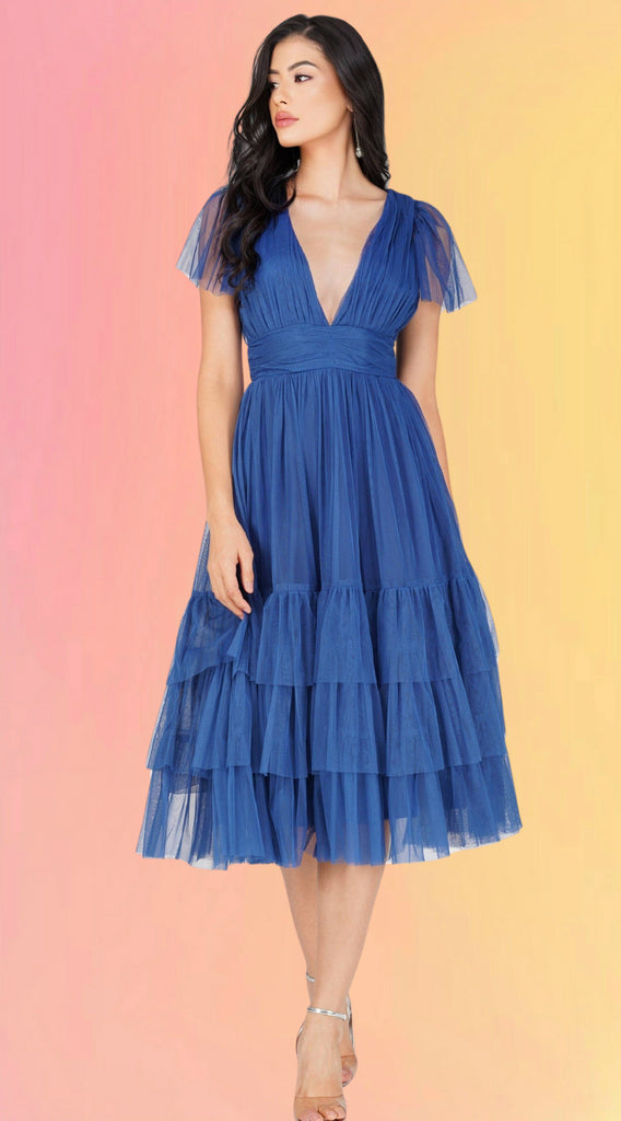 Azure Tulle Midi Dress