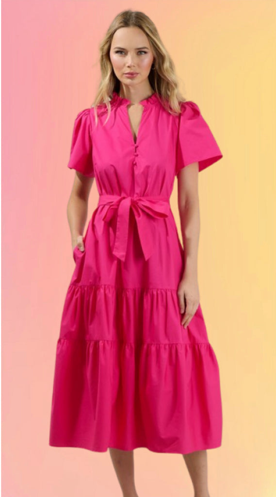 Brit-Poplin Cotton Tiered Midi Dress