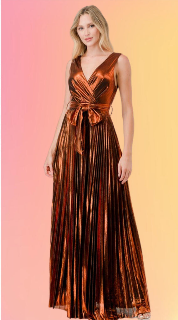 Bronze Statue Metallic Maxi Dress