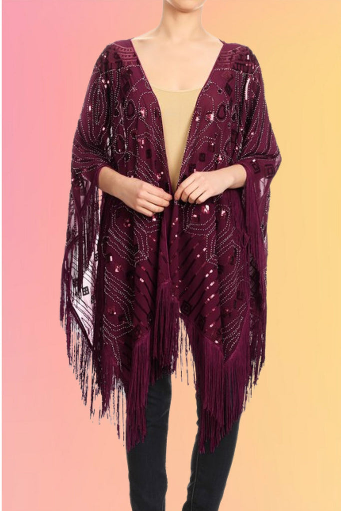 Deco Glam Beaded Shawl: Wine