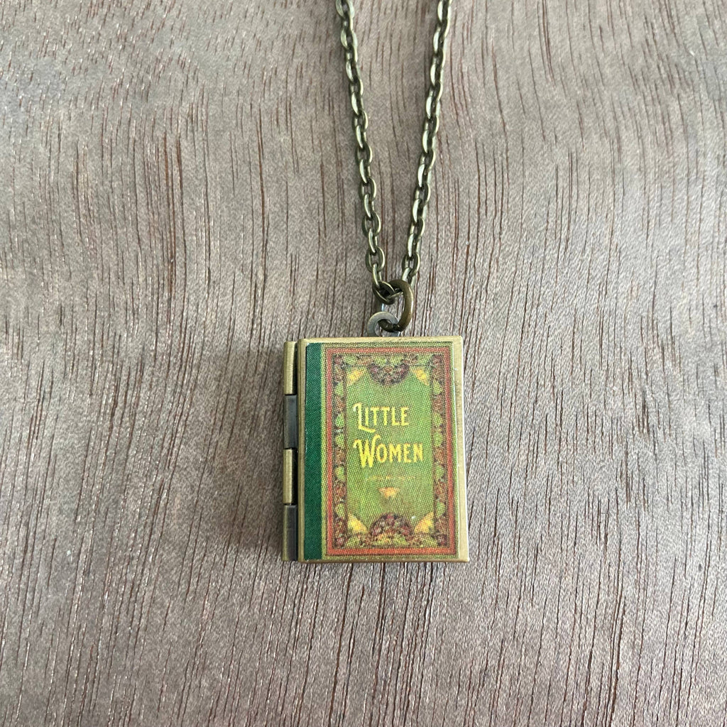 Book Locket Necklace - Little Women - Green Filagree: Bronze