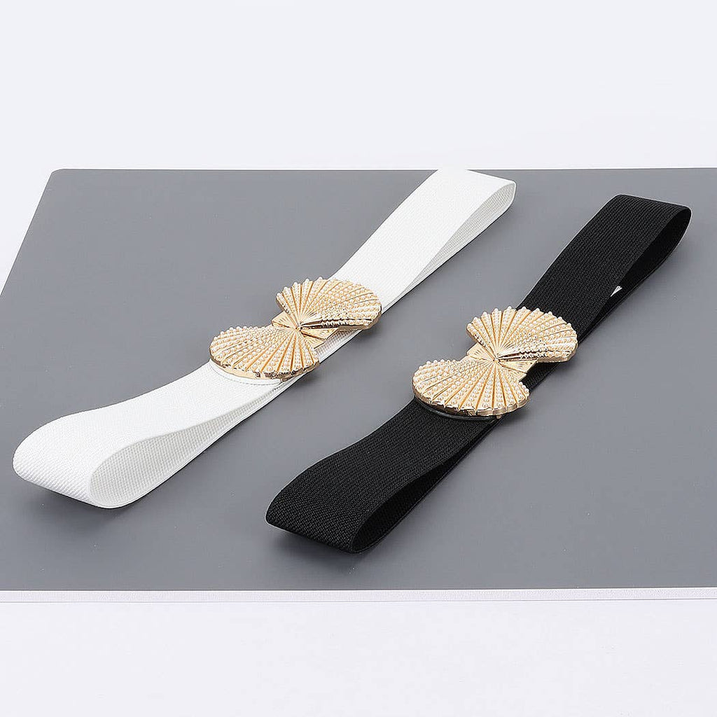 Shell Buckle Stretch Belt: White