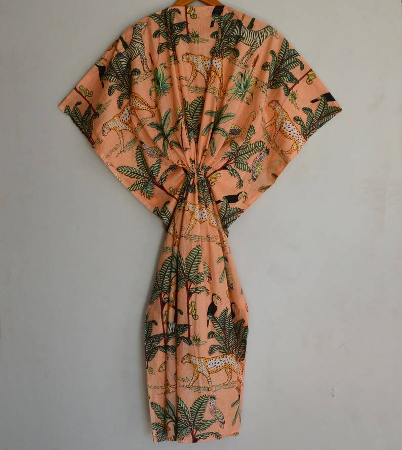 Coral Jungle Print Cotton Caftan