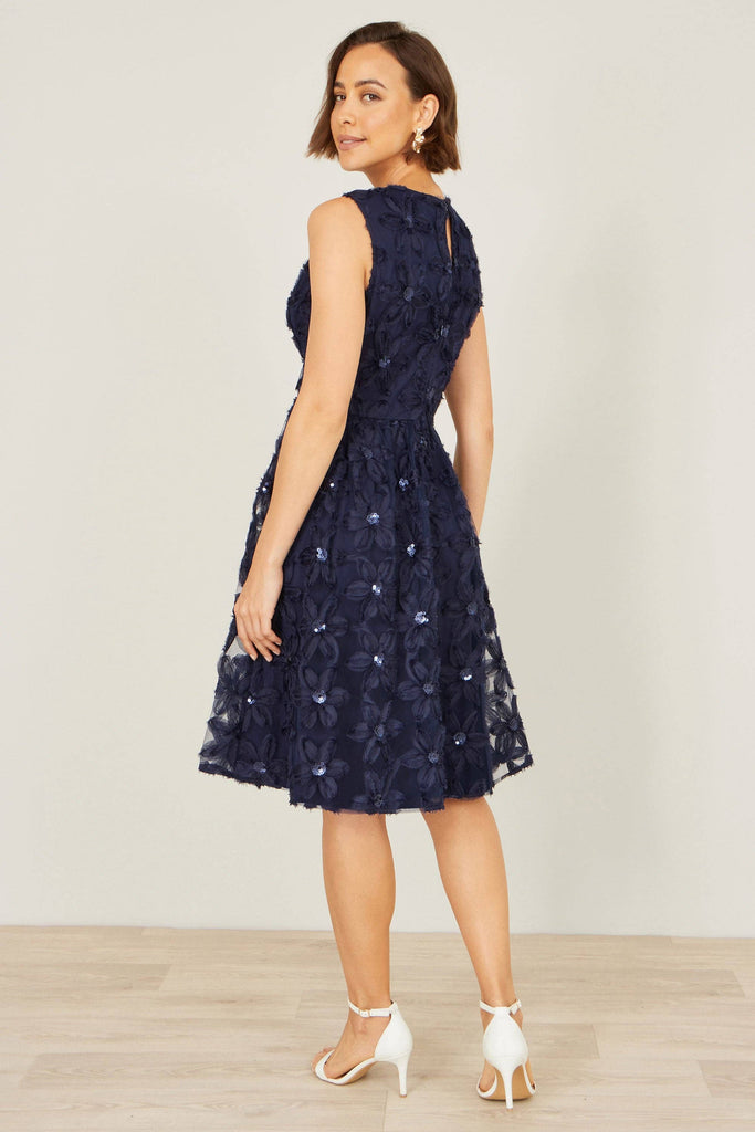 Navy Sequin Floral Applique Dress