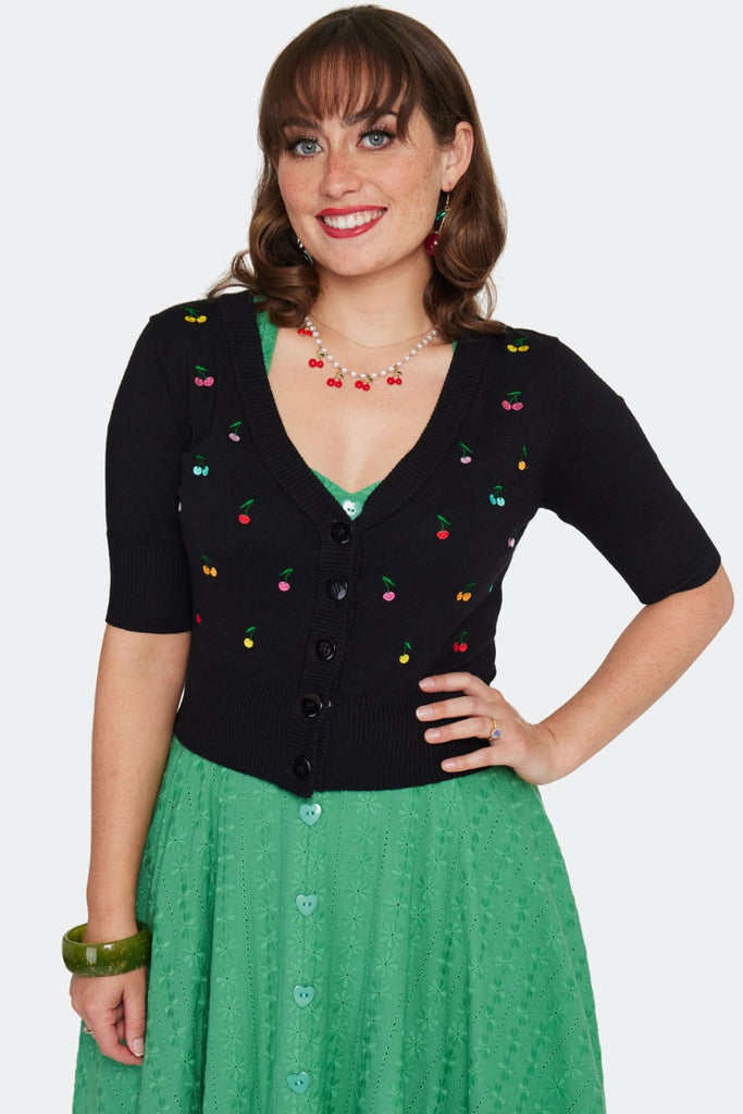 Rainbow Embroidered Cherries Cardigan