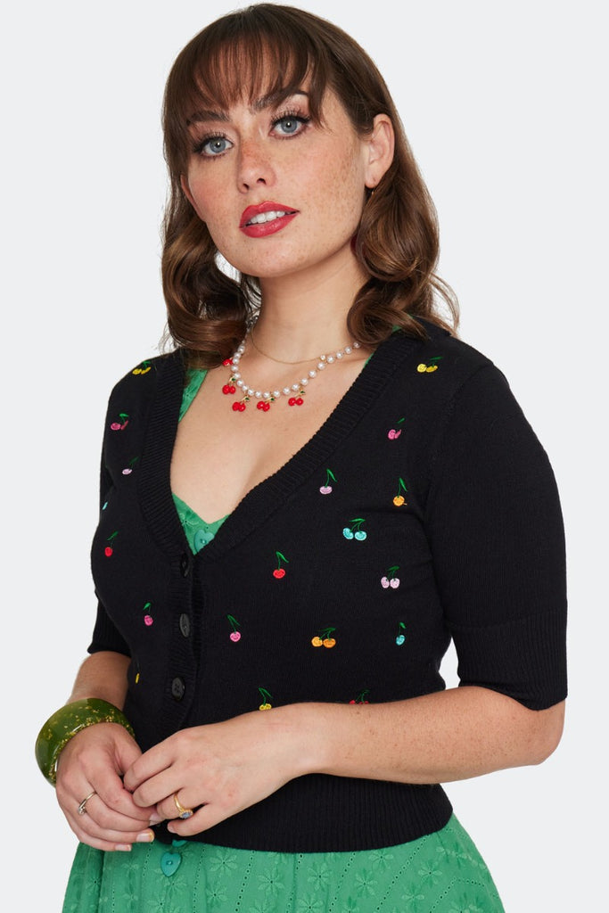 Rainbow Embroidered Cherries Cardigan